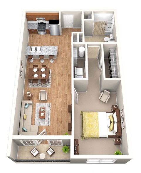 Floor plan for 1 bed, 1 bath, 760 sqft